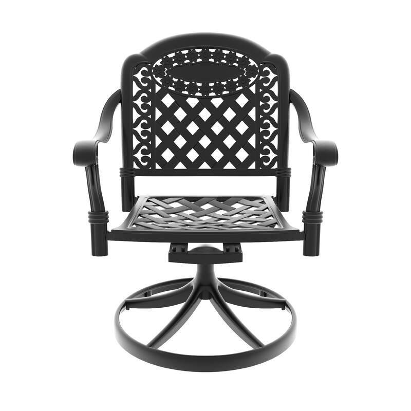 5 Pcs Patio Dining Set, All-Weather Cast Aluminum Furniture Set with Square Table, 4 Swivel Rocker Chairs with Cushions