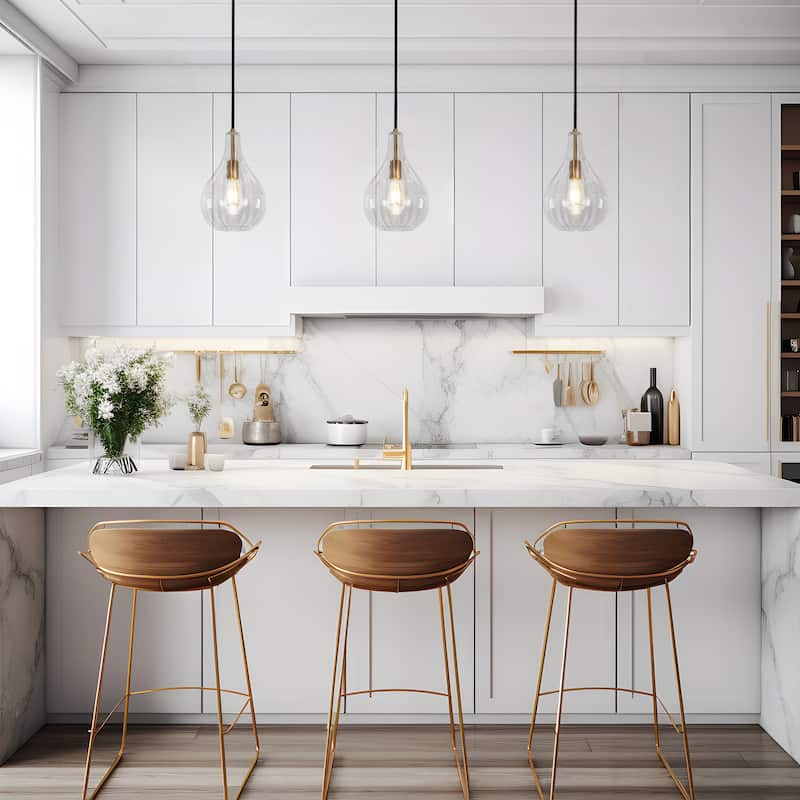 Coria Mid-century Modern Teardrop Fluted Glass Kitchen Island Pendant Lights - D 8.3" x H 13.8"