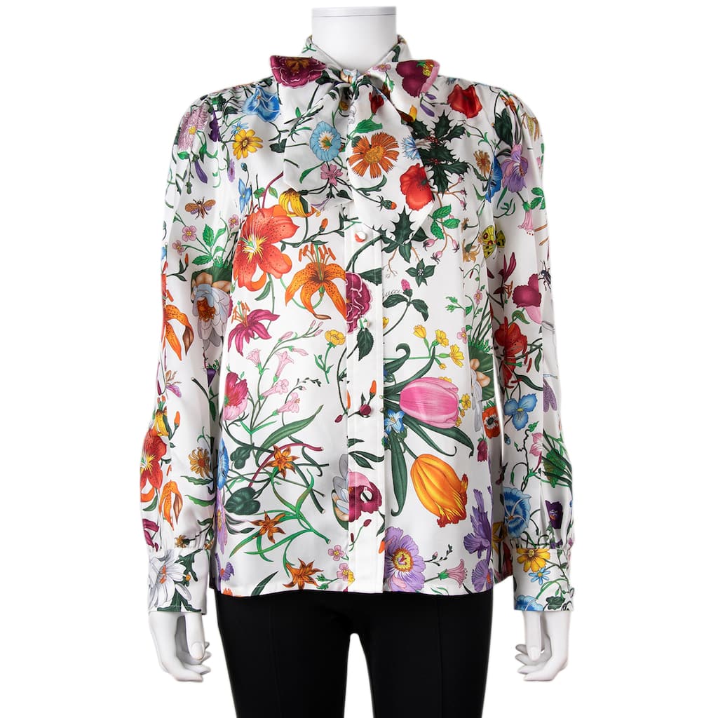 Gucci Printed Silk Twill Shirt with Bow