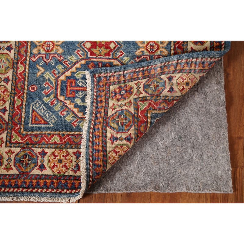 Blue Kazak Oriental Accent Rug Hand-Knotted Geometric Wool Carpet - 2'8"x 4'1"