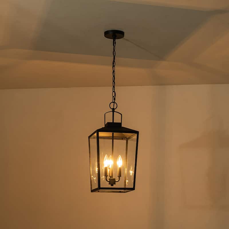 3-Light Black Outdoor Pendant Light with Clear Glass