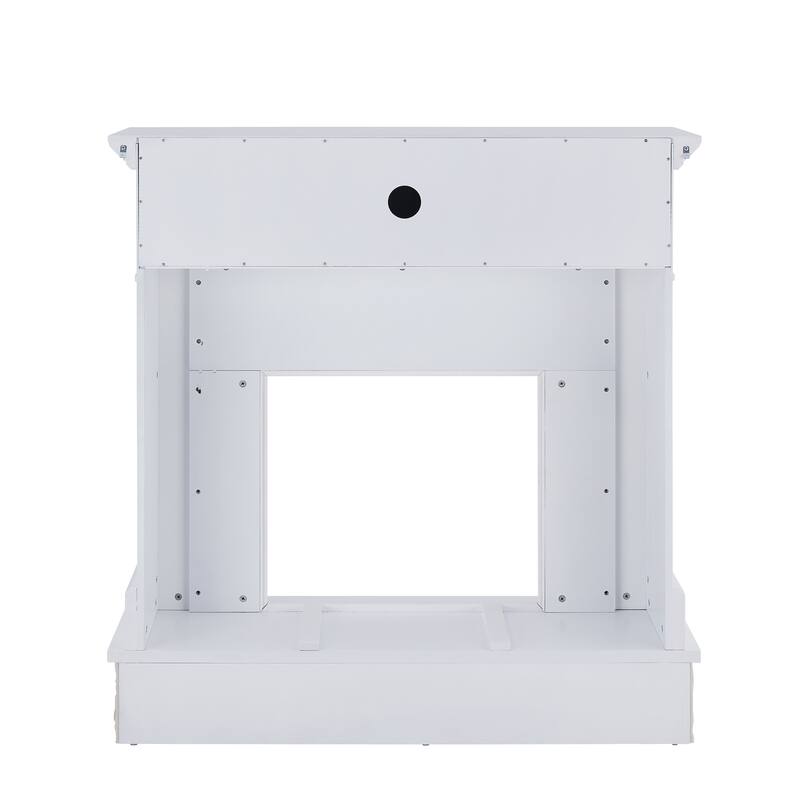 SEI Furniture Ashfield White Faux Stone Electric Fireplace with Storage