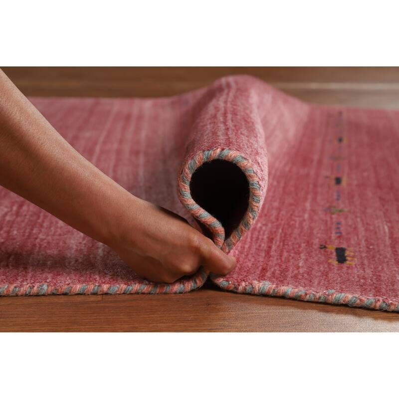 Hand Knotted Oriental 100% Wool Carpet Tribal Animal Pictorial Pink Gabbeh Area Rug - 5' 10'' X 3' 11''