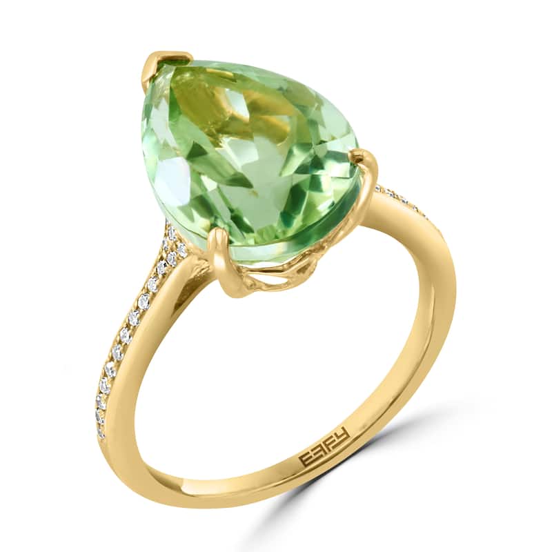 EFFY 14K Gold Diamond,Green Amethyst Pear Ring