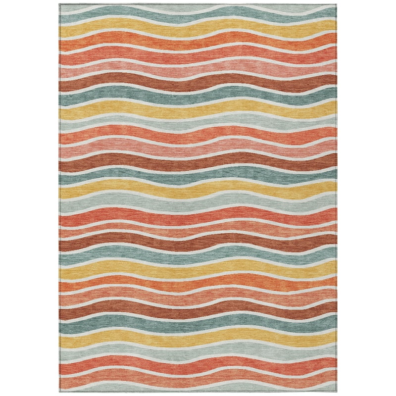 Machine Washable Indoor/ Outdoor Contemporary Stripe Chantille Rug