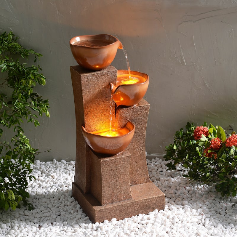 Teamson Home 28.54" Outdoor Bird Bath Fountain with LED Lights