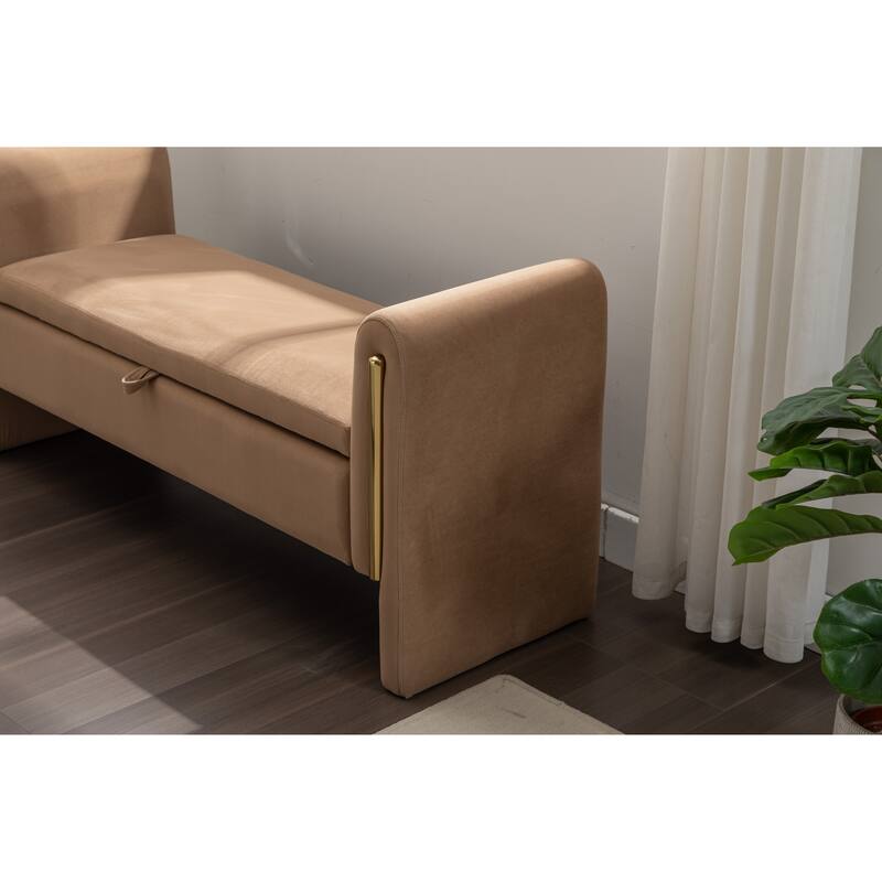 53" Modern Storage Bench with 300lb Seating, Velvet Upholstered Bed Bench with Wood Legs Safety Hinge