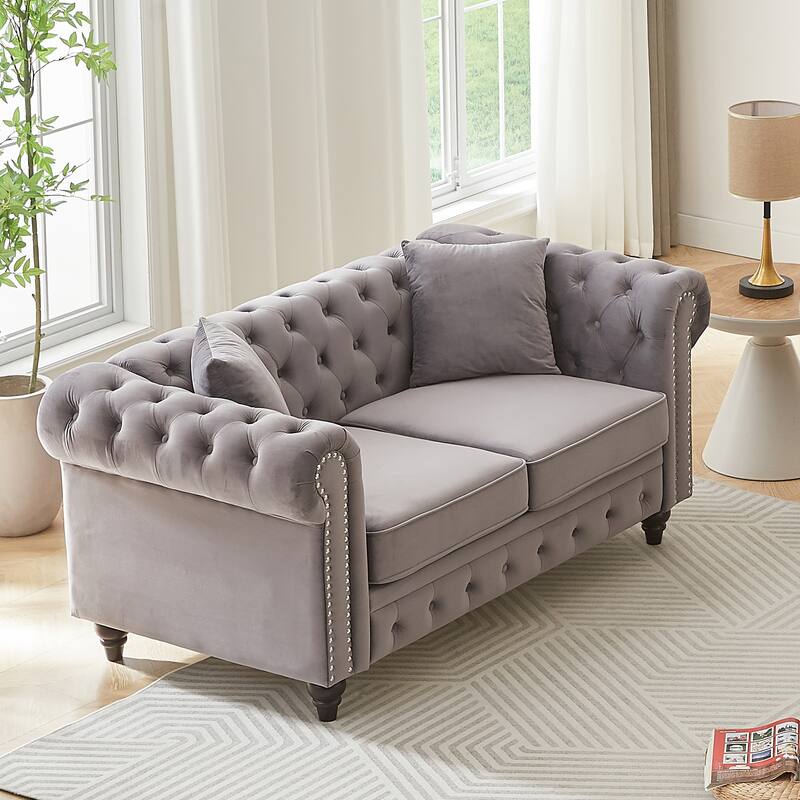 Classic Chesterfield Loveseat Sofa with Depp Seat and Nailheads Accent