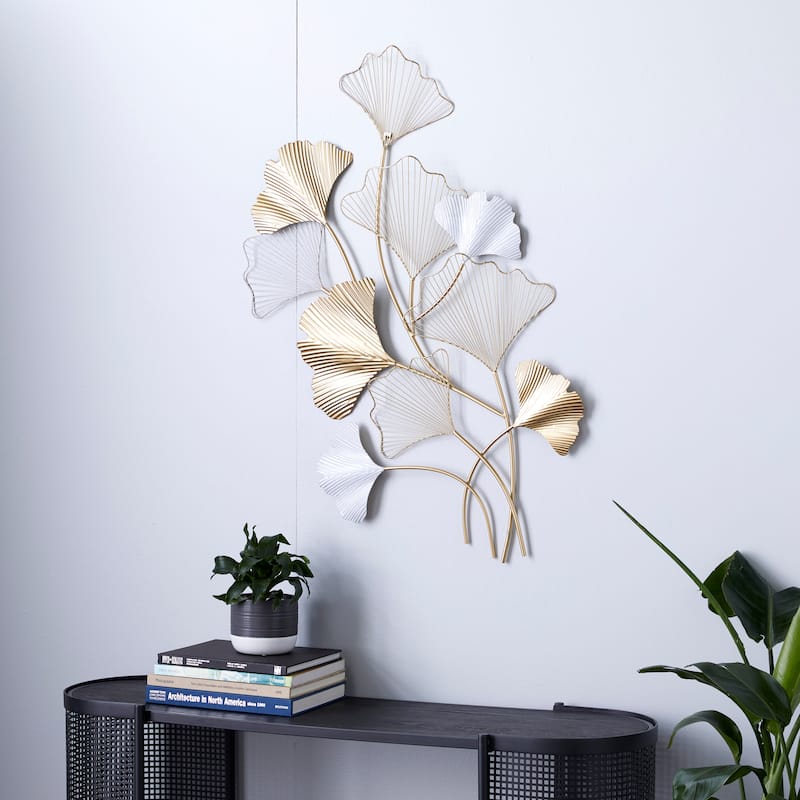 Metal Leaf Wall Decor with White Accents - Gold - Roche River Decor