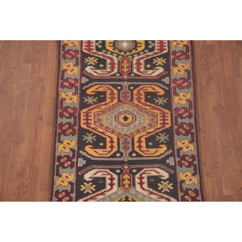 Kazak Runner Rug Hand-Knotted Wool Carpet - 2'6"x 9'8"