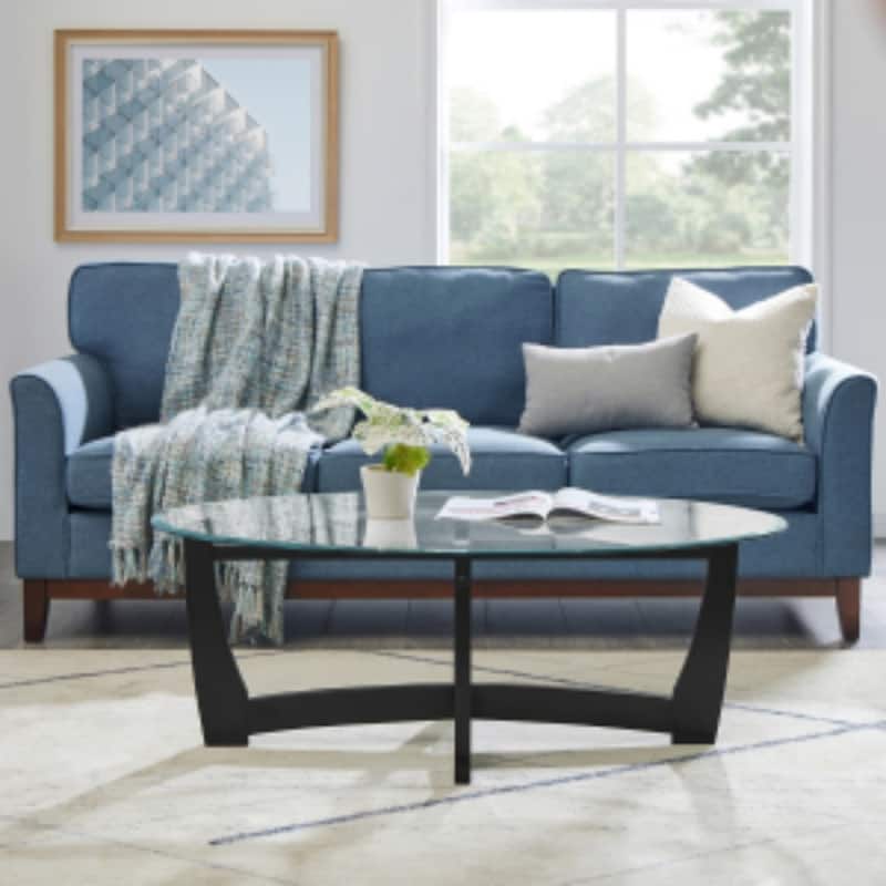 48" Oval Glass Coffee Table with Glass Top