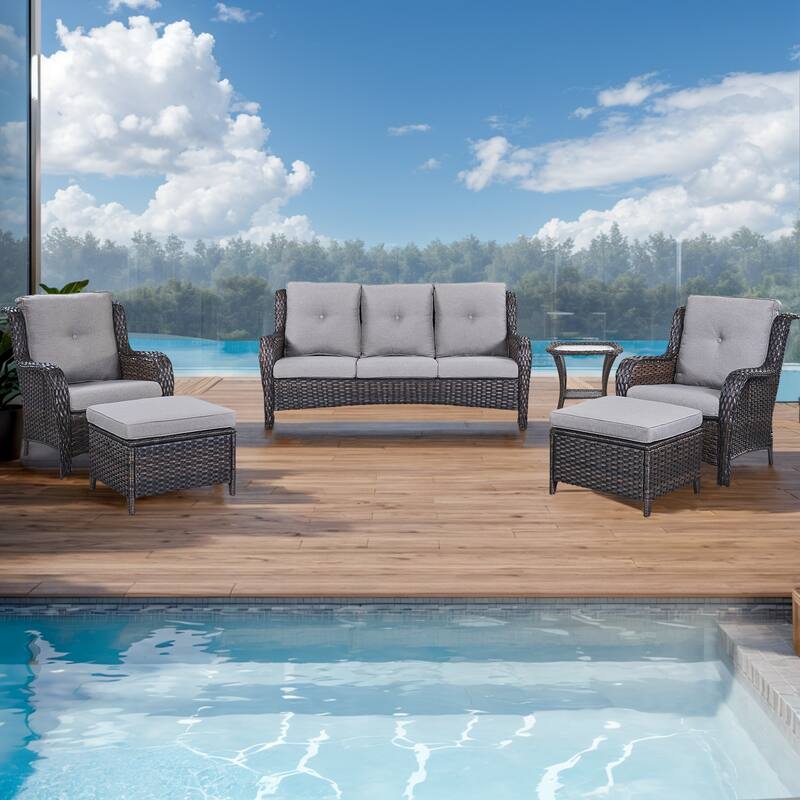 Gymojoy Outdoor Sofa Chair Ottoman Seating with Cushions Weather-resistance - Brown - Grey