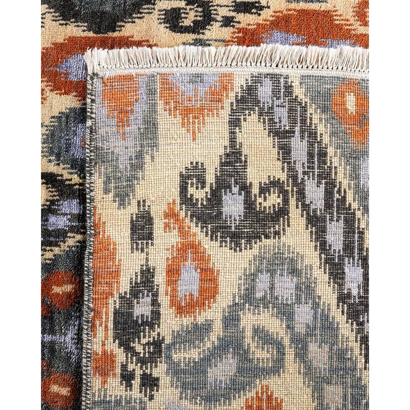 Ikat One-of-a-Kind Hand-Knotted Area Rug - Gray, 9' 0" x 11' 7" - 9' 0" x 11' 7"