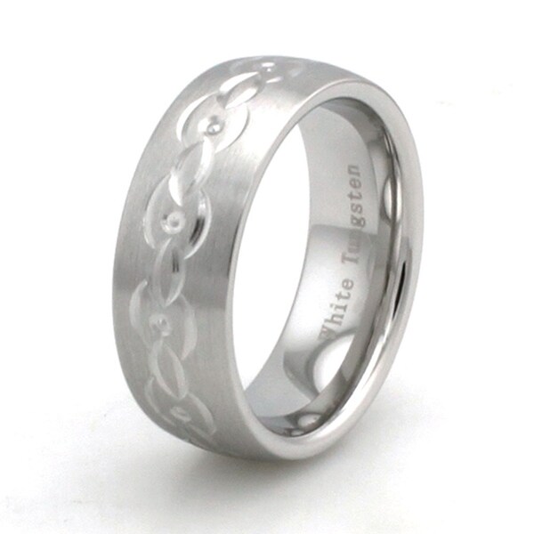 Hand Carved White Tungsten Tribal Pattern Ring