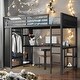 preview thumbnail 2 of 8, Space-Saving Full XL Size Loft Bed Frame with Built-In Wardrobe, Metal Loft Bed with Desk and Storage Shelves