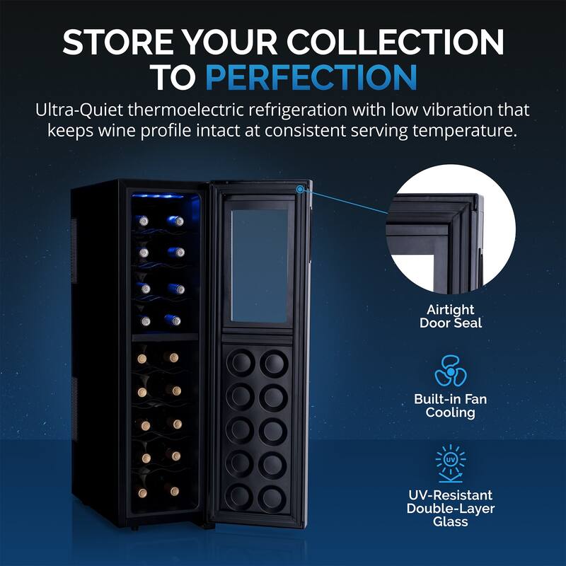 Newair Shadow-T Series Wine Cooler Refrigerator, 18 Bottle Dual Temperature Zone, Freestanding, Thermoelectric, Digital Control