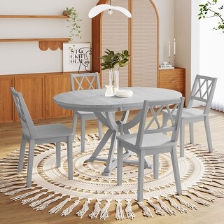 5-Piece Round Dining Set with Extendable Table and 4 X-Back Chairs, Mid ...