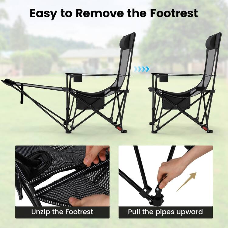 Grey Oxford Mesh Metal Reclining Camping Chair with Footrest and Cup