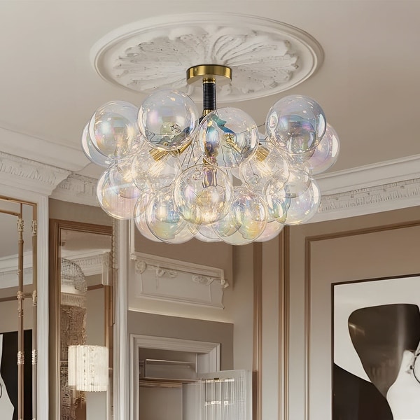 Modern Pearlescent Bubble Glass Semi Flush Mount Light 24.8 in