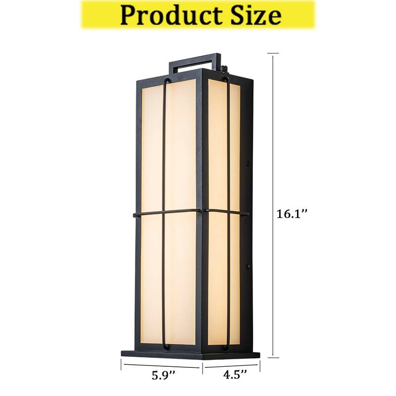 CraftHome 16 in. Black Outdoor Integrated 16W LED Wall Lantern with Frosted Panels and Dusk-to-Dawn Sensor for Porch & Garage