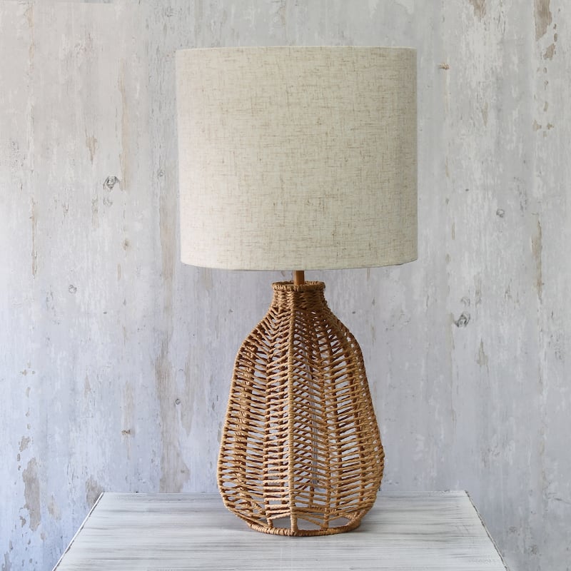 21 in. Coastal Paper Rope Rattan Table Lamp