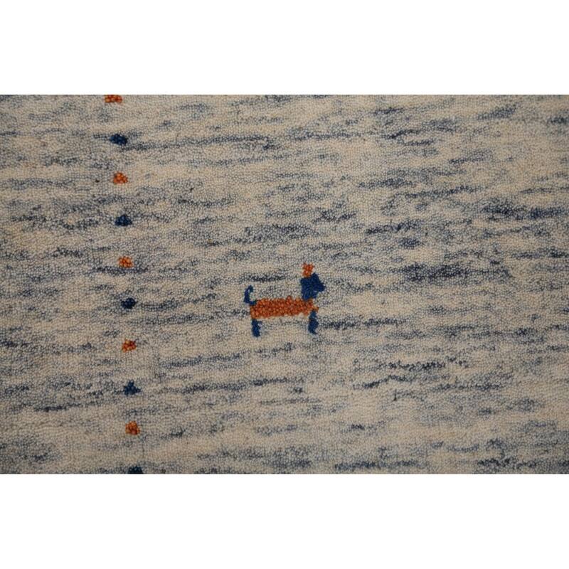 Tribal Gabbeh Area Rug Hand-Knotted Beige Modern Wool Carpet - 3'11" x 5'10"