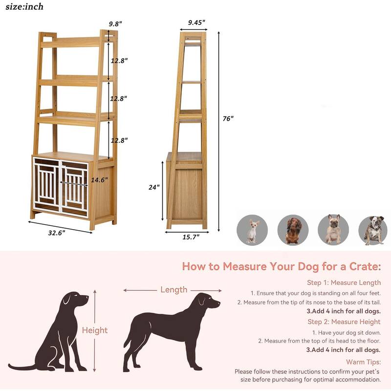 Anmytek Dog Crate Ladder Bookshelf Combo Pet Furniture with Storage and Geometric Doors