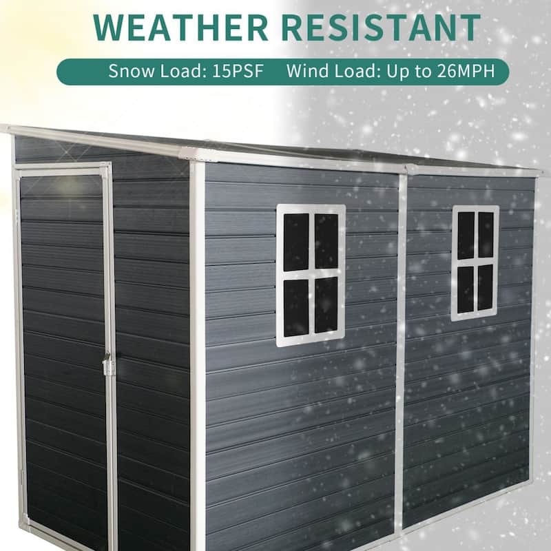 8 x 4 FT Outdoor Resin Garden Shed with Floor and 2 Windows and Lockable Door