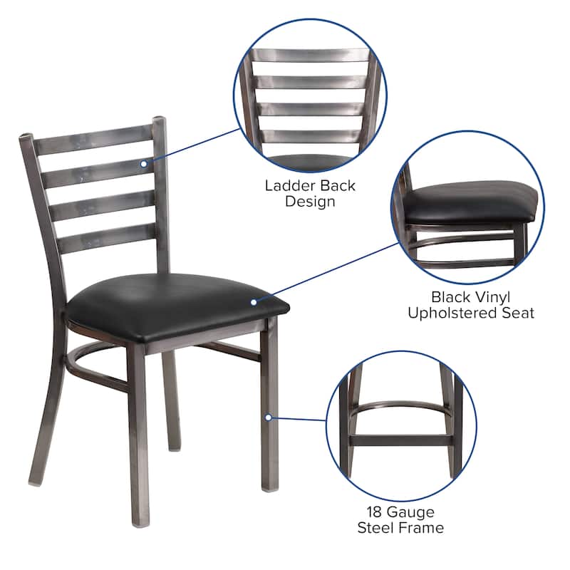 Clear Coated Ladder Back Metal Restaurant Chair - 16.5"W x 17"D x 32.25"H - 16.5"W x 17"D x 32.25"H