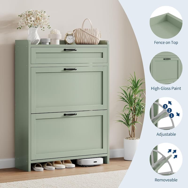 Freestanding Shoe Storage Cabinet Organizer with 2 Flip Drawers for Entryway Hallway Living Room