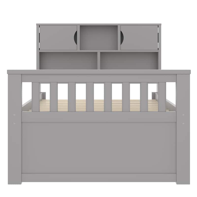 Twin Size Captain Platform Bed Frame with Storage Bookcases and Shelves,Four Drawers