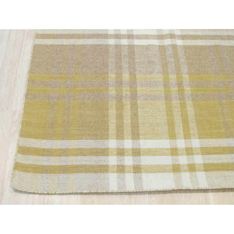 Home Decor EORC Handmade Wool Plaid Rug Stylish Yellow Area Rug for Living Room, Bedroom, Office, & Home Décor Durable & Trend
