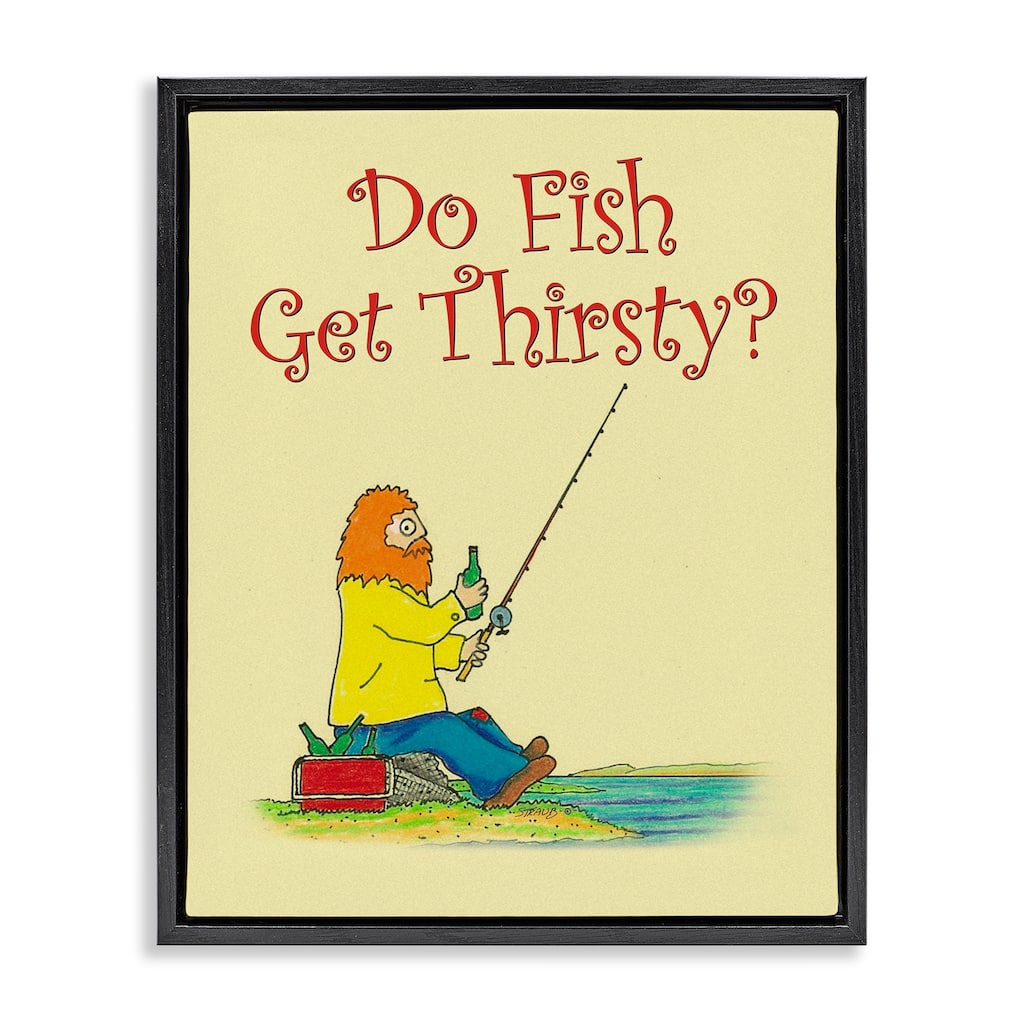 Stupell Do Fish Get Thirsty Humor Framed Floater Canvas Wall Art Design By Roger Straub