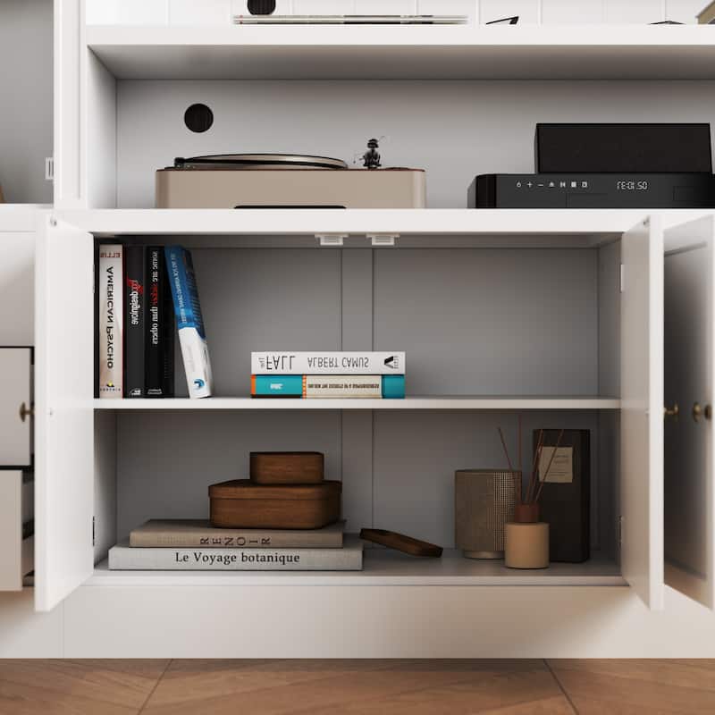 101.7" Large Entertainment Center with LED Spotlights TV Stand with Hutch & Glass Display Cabinets, Media Console Storage Unit