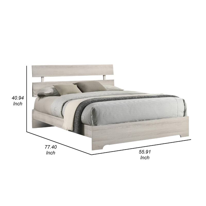 Cuzzy Full Platform Bed with Panel Headboard, Low Profile White Wood