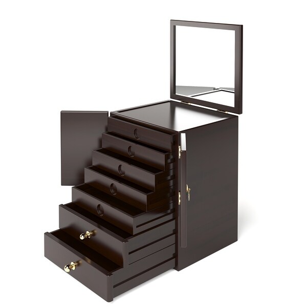 Bamboo Jewelry Box with 7 Drawers, Wood Organizer with Mirror