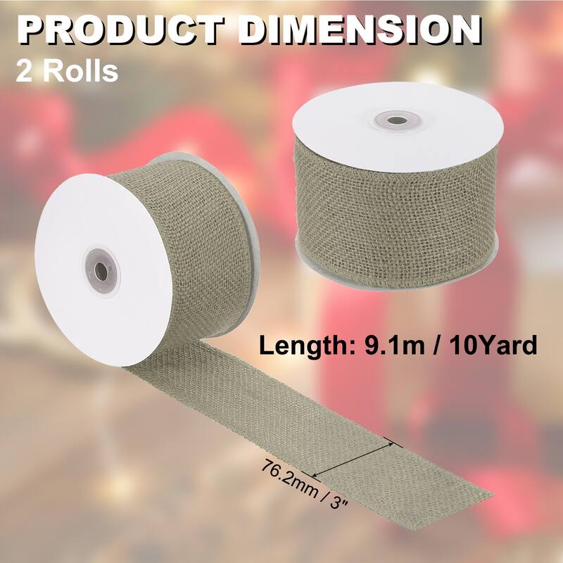 Burlap Fabric Ribbon 2pcs Jute Crafts Roll Wrapping - Tan - 3 Inch x 10 Yards