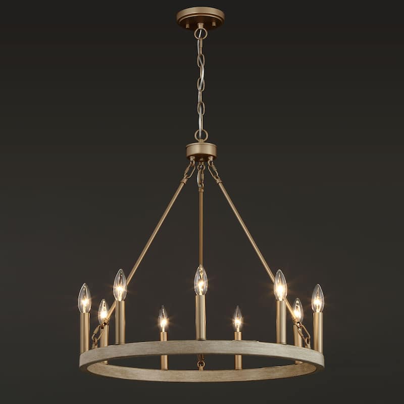 Acroma 9-light Modern Farmhouse Wagon Wheel Chandelier for Dining room - 24 inches