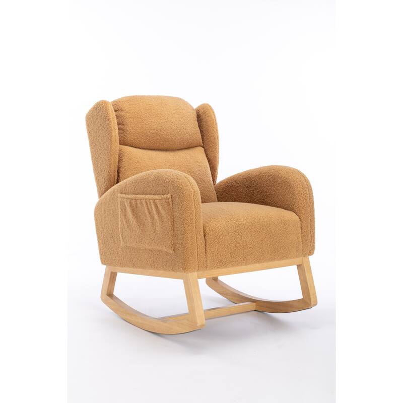 Rocking Chair Nursery, Modern Upholstered Glider Rocker with Side Pocket, High Backrest Accent Armchair for Living Room