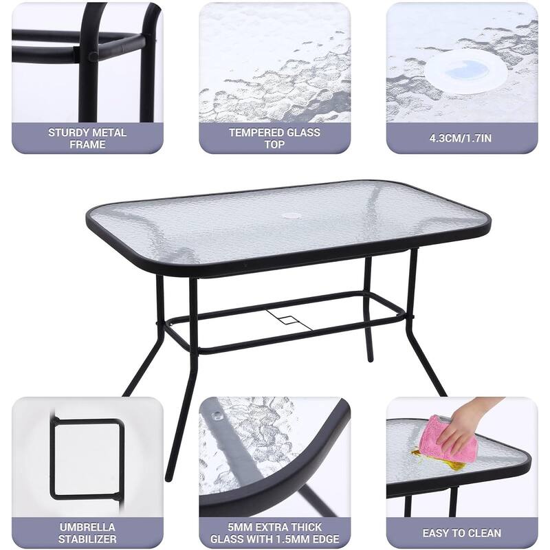 Garden Patio Furniture Set, 8-Piece Outdoor Dining Set with Umbrella 6 Folding Chairs,1 Rectangular Tempered Glass Table