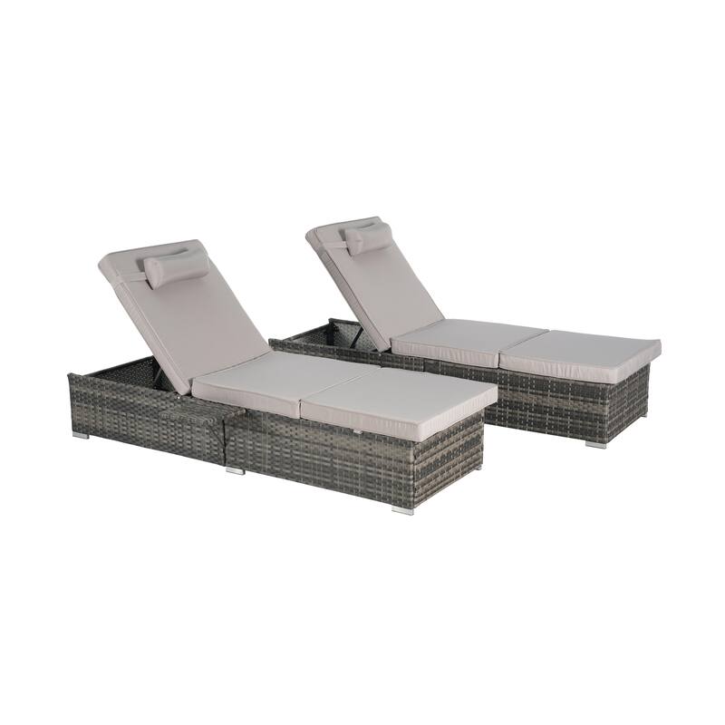 GDFStudio - Amelia Outdoor Chaise Lounge Chair Set of 2 with Adjustable Recline and Side Table for Poolside Relaxation