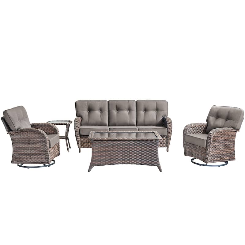 5 Pieces Pocassy 3 Seater Sofa Table with Swivel Chairs