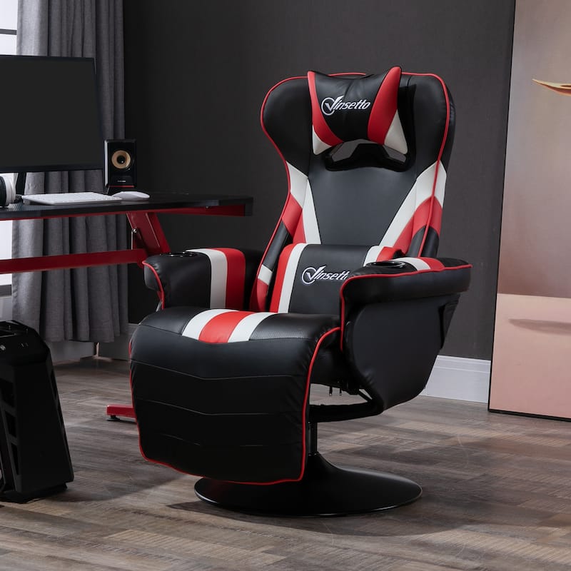 360° Swivel Racing Style Gaming Recliner Chair with Lumbar Support, Footrest and Dual Cup Holders for Game Room