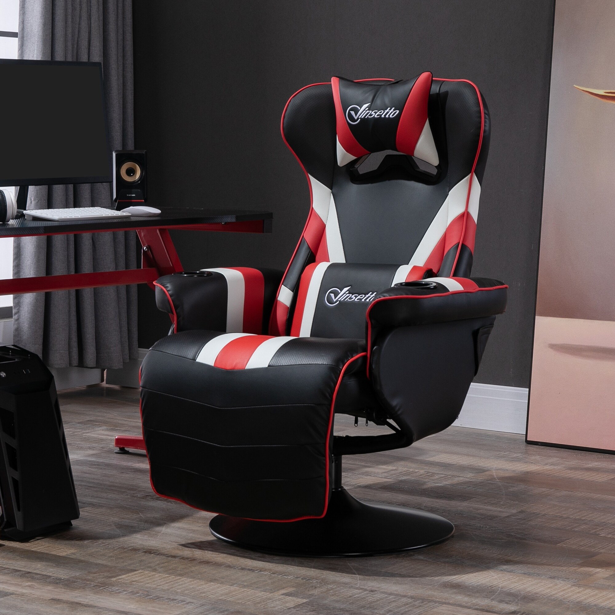Gaming chair with speakers deals and cup holder