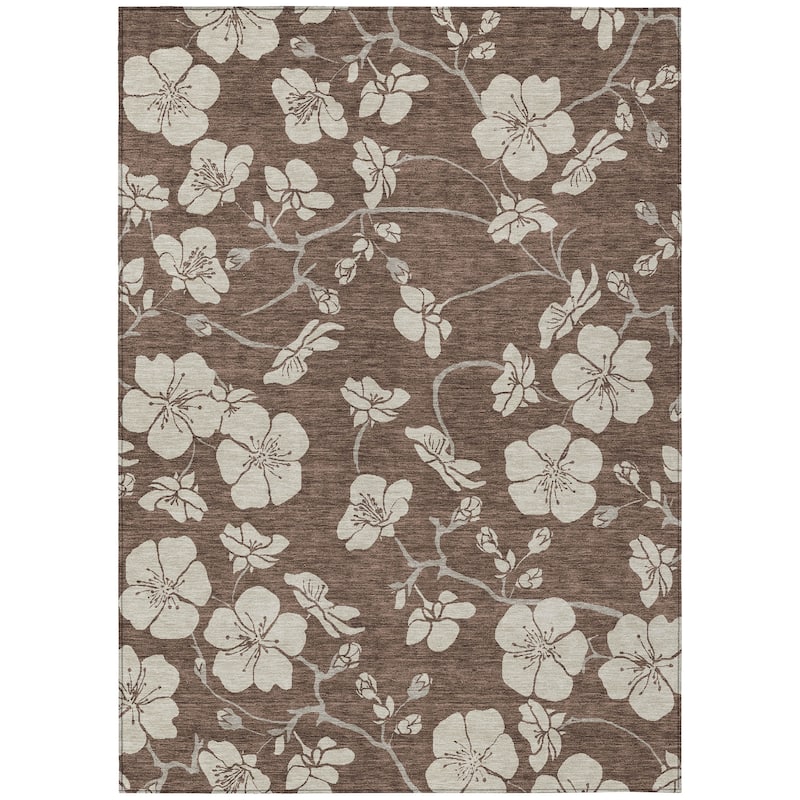 Machine Washable Indoor/ Outdoor Calm Floral Chantille Rug