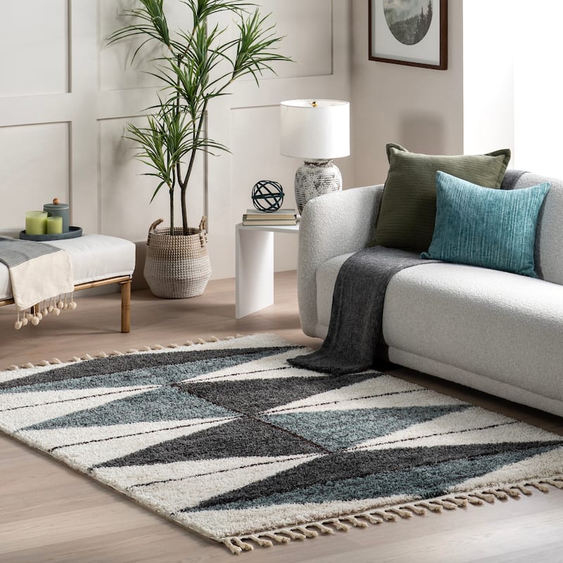 Nuloom Micah Diamond Shag Tassel Area Rug - 3' x 5' - Navy - Rectangle