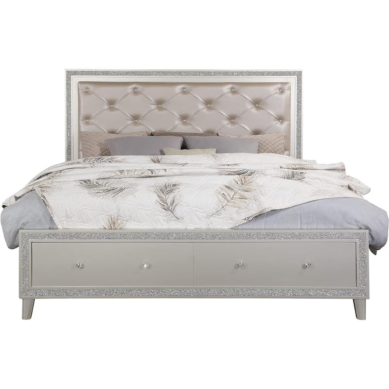 King Size Bed with Storage - Modern Platform Bed Frame - Upholstered Bedroom Furniture