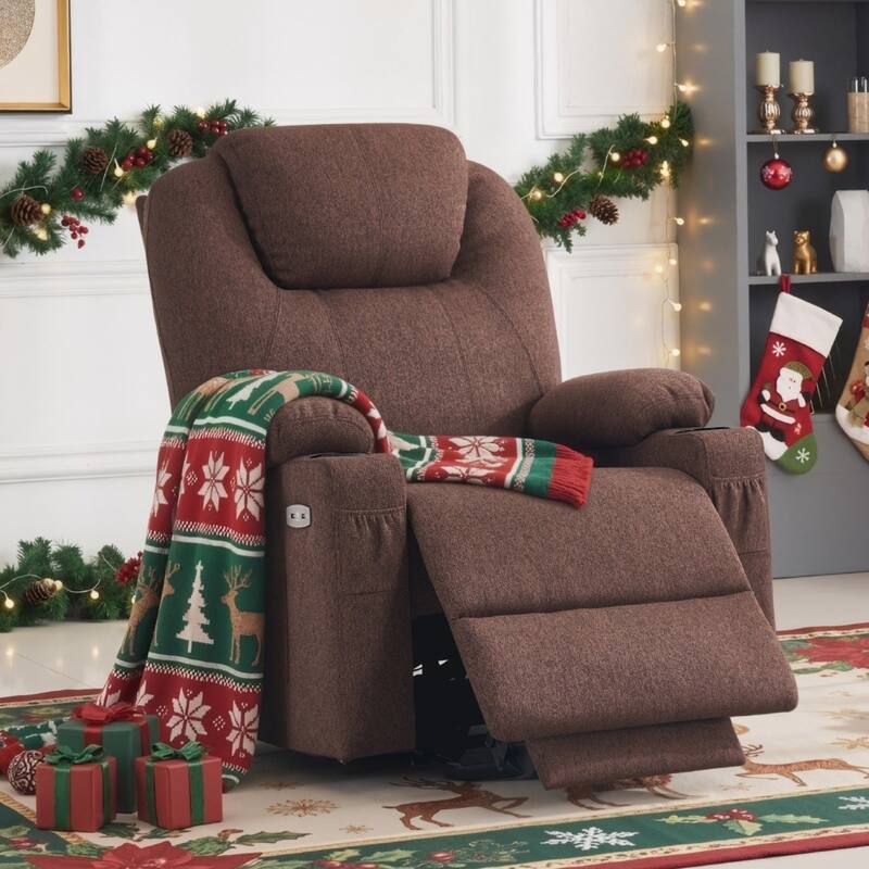 MCombo Small Power Lift Recliner Chair Sofa with Massage and Heat, 3 Positions and USB Ports Extended Footrest, Fabric 7141