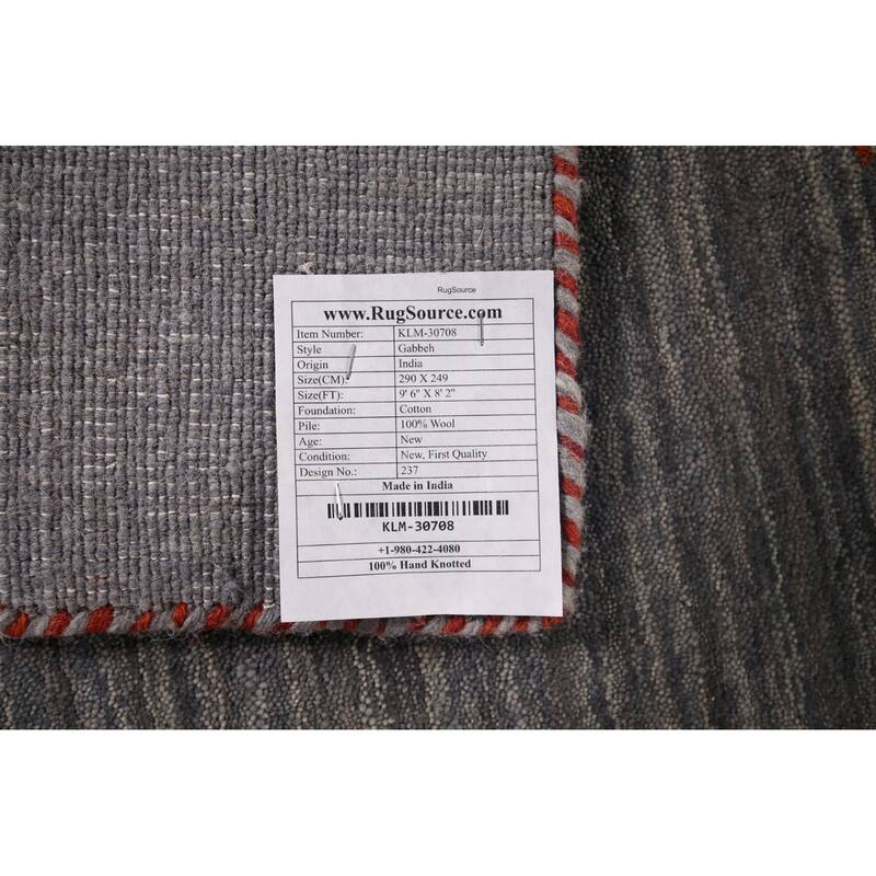 Gray & Brown Striped Gabbeh Indian Area Rug Handmade Wool Carpet - 8'2"x 9'6"
