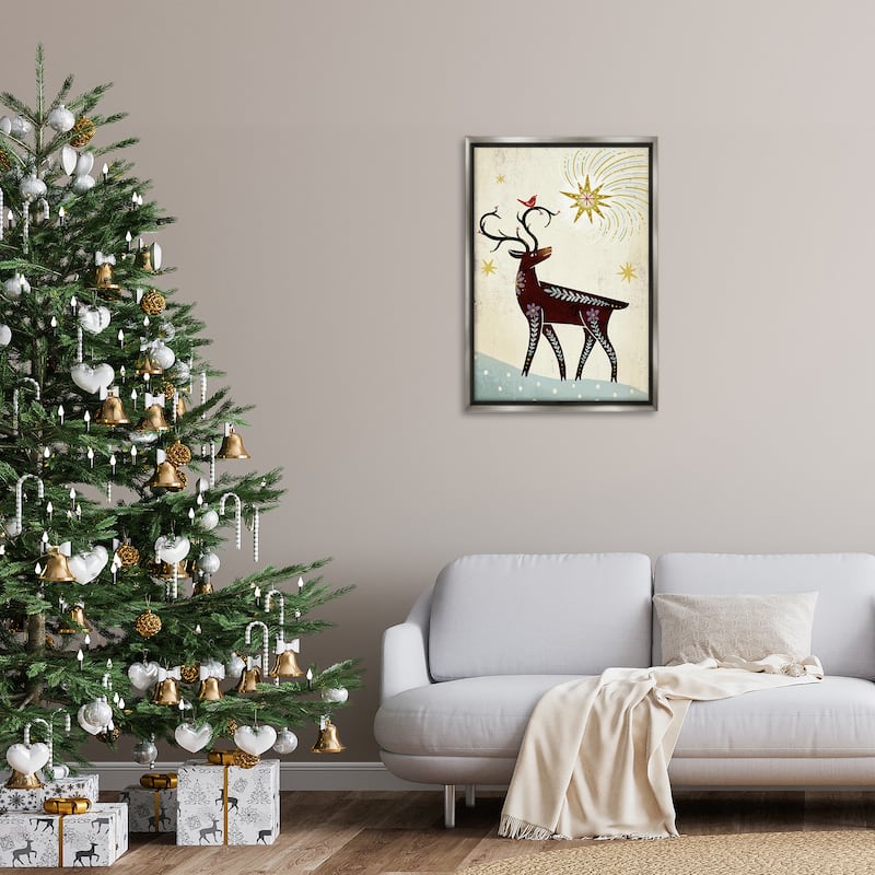 Stupell Rustic Winter Deer Framed Floater Canvas Wall Art Design By Hannah Moren